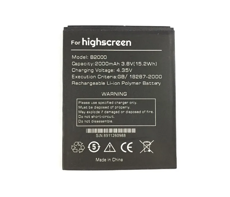 Высокое качество оригинал для Highscreen B2000 батареи сотовые телефоны аккумуляторы