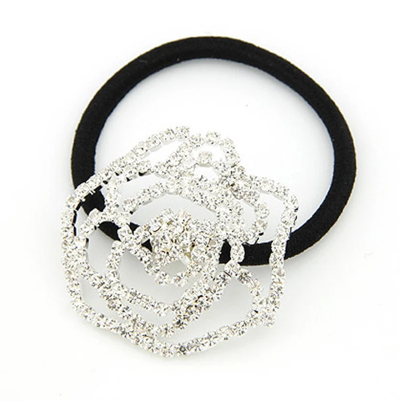 Модные стразы с кристаллами полые розы цветы эластичная повязка для волос женщин