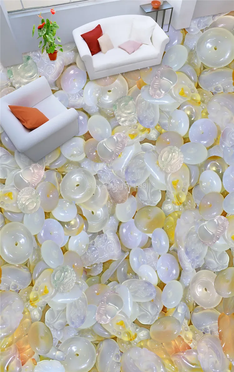 Пользовательские самоклеющиеся пол Фреска блестящий и прозрачный нефрит резьба фото обои гостиная спальня Papel де Parede 3 D