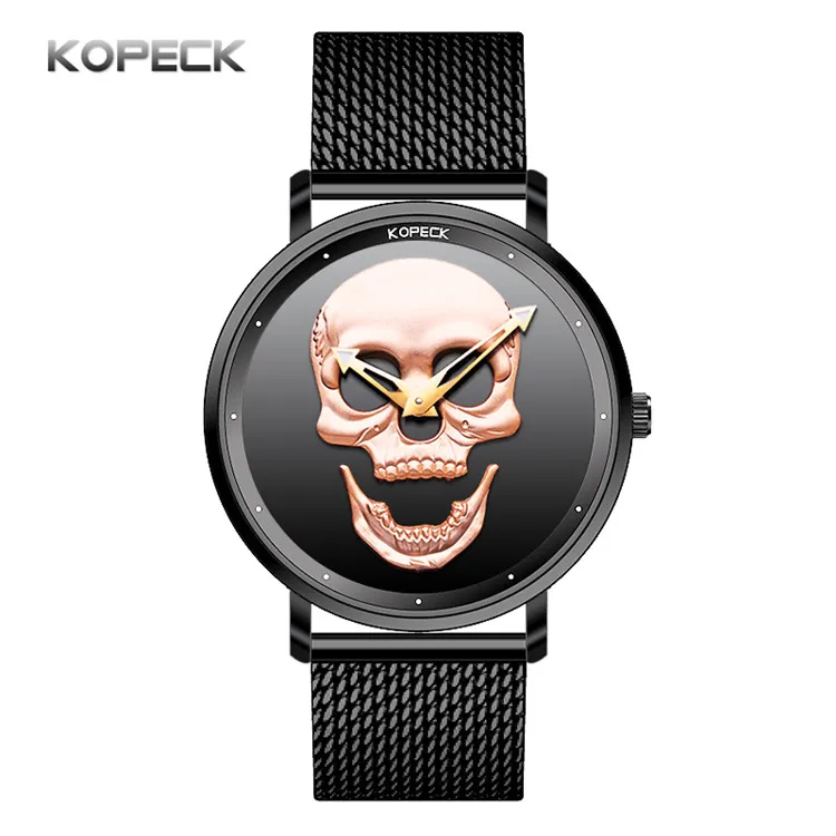 Black Steel Rose Роскошные простые мужские часы из натуральной кожи с черепом из нержавеющей стали армейские военные Мужские Аналоговые часы мужские часы кварцевые наручные часы - Цвет: Black Steel Rose