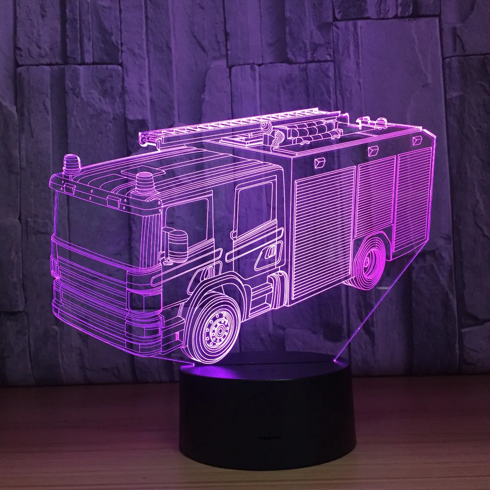 Автомобильная 3D лампа Fire Engine 7 цветов светодиодный светодиодная ночная для детей