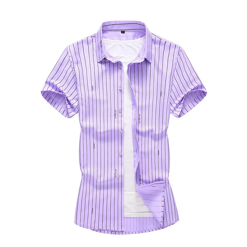 

Summer Fashion Mens Striped Shirt Casual Short Sleeve Shirts White Camisa Social Masculina Big Size 5XL 6XL 7XL
