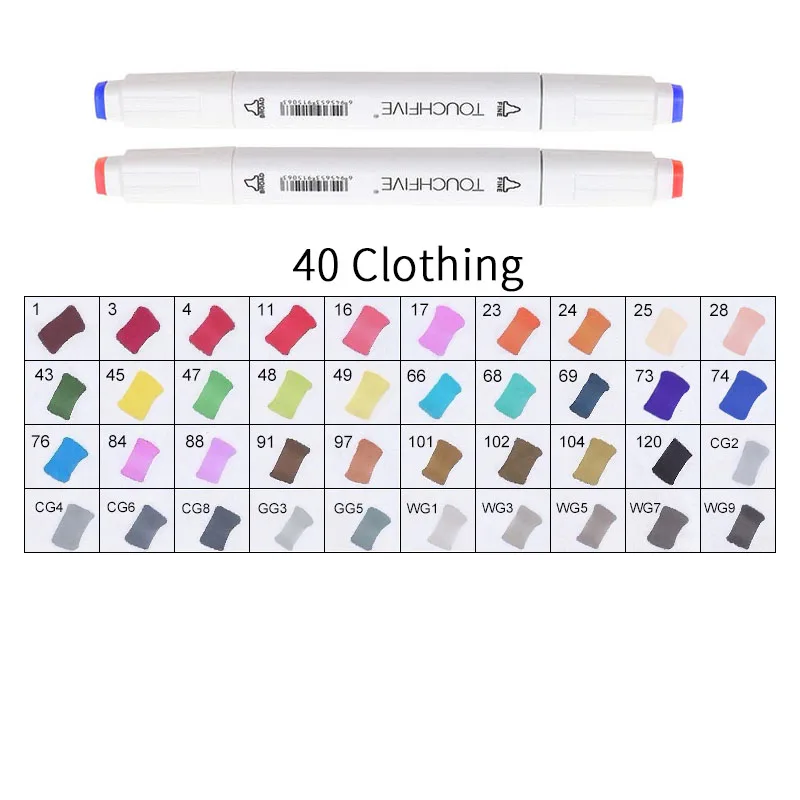 WHITE-40CLOTHING TOUCHFIVE 168 эскиз маркеры кисти ручки набор манга цветные маркеры набор двойная головка художественный поставщик краски ручка маркер для рисования для студентов - Цвет: WHITE-40CLOTHING