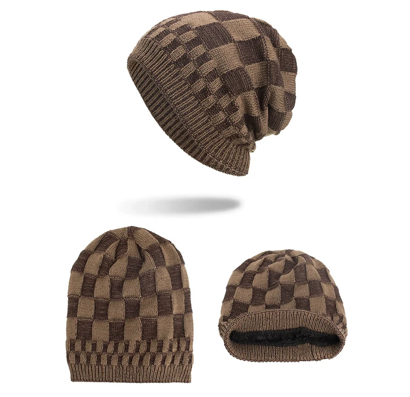 

F&U Fashion Unisex Mixed Colors Plaid Hats Woolen yarn Knitted And Acrylic Nap Inside Casual Warm For Male Female In Winter