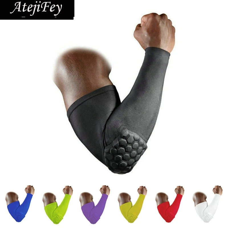 

AtejiFey 1 Pair Professional Honeycomb Padded BasketBall Arm Sleeves Elbow Support Brace Protective Gear Pain Sun UV Prevent