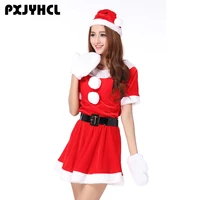 christmas new year costume onesies for women sexy red short dresses adult female party clothes uniform dress hat gloves