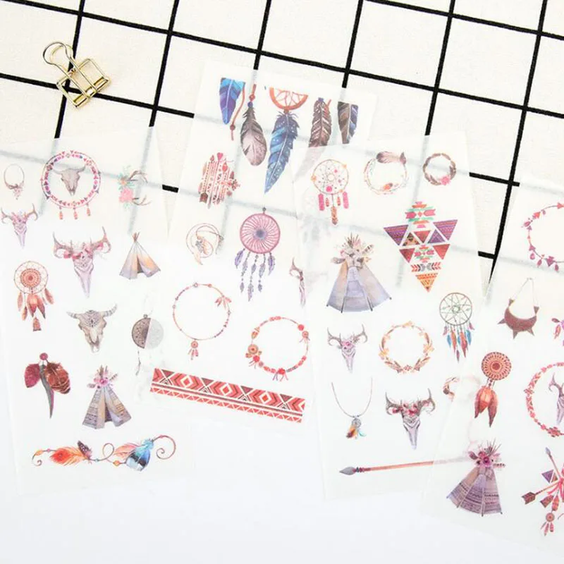 

6 Pieces/bag. Indian Style Student Creative Decorative Hand Book Stationery Art Deco Outdoor Sticker Scrapbook Diy Diary Gift