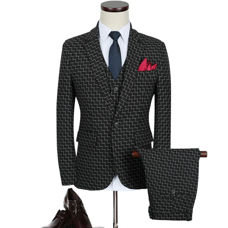 Клетчатый костюм для мужчин 2019 бренда Slim Fit Нарядные Костюмы свадьбы осень M 5XL