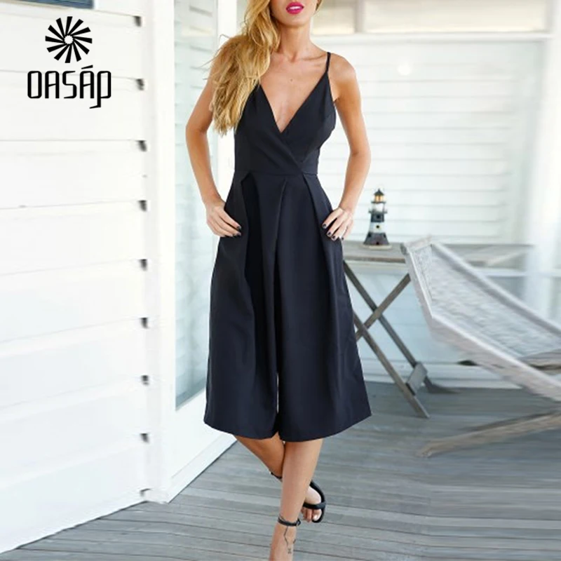 OASAP 2016 женская Мода Повседневная Черный Новый Ползунки V Декольте Открытая Спина