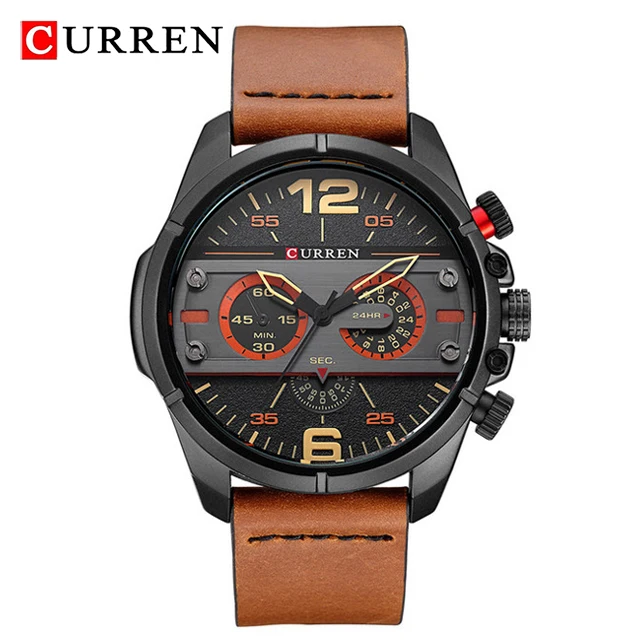 Brown Black Мужские часы CURREN с кожаным ремешком, роскошные брендовые военные часы с хронографом, мужские спортивные водонепроницаемые кварцевые наручные часы, мужские часы - Цвет: Brown Black