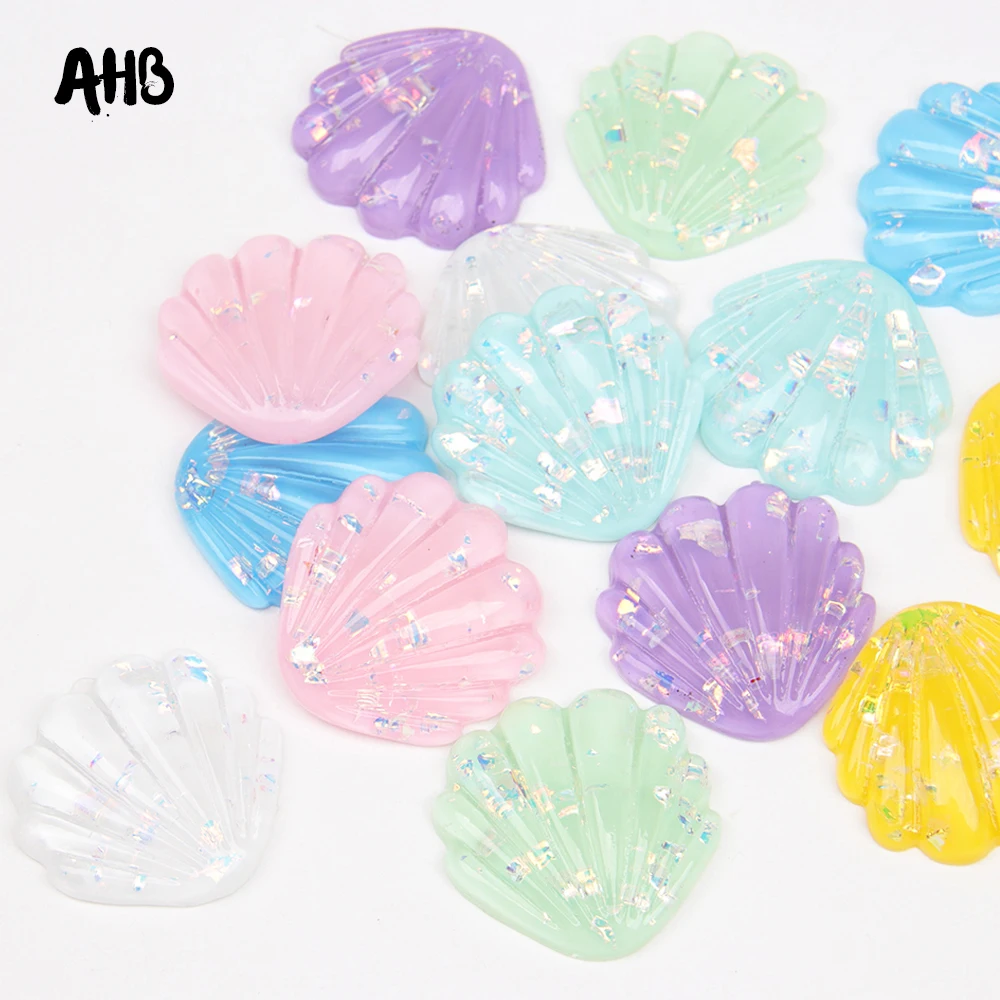 

AHB 4cm Shiny Resin Shell Accessories Glitter Flatback Resin Handmade Decor Material DIY Kids Hair Rope Ornament Materials 8pcs