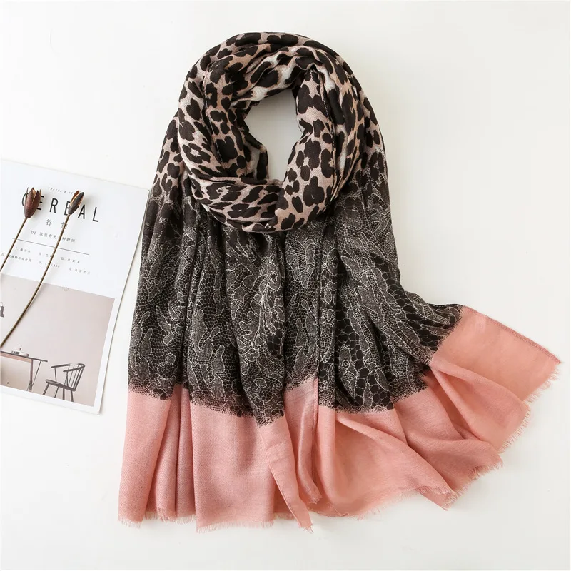 

2020 Fashion Leopard Lace Patchwork Fringe Viscose Shawl Scarf Lady High Quality Print Pashmina Stole Wrap Muslim Hijab Sjaal