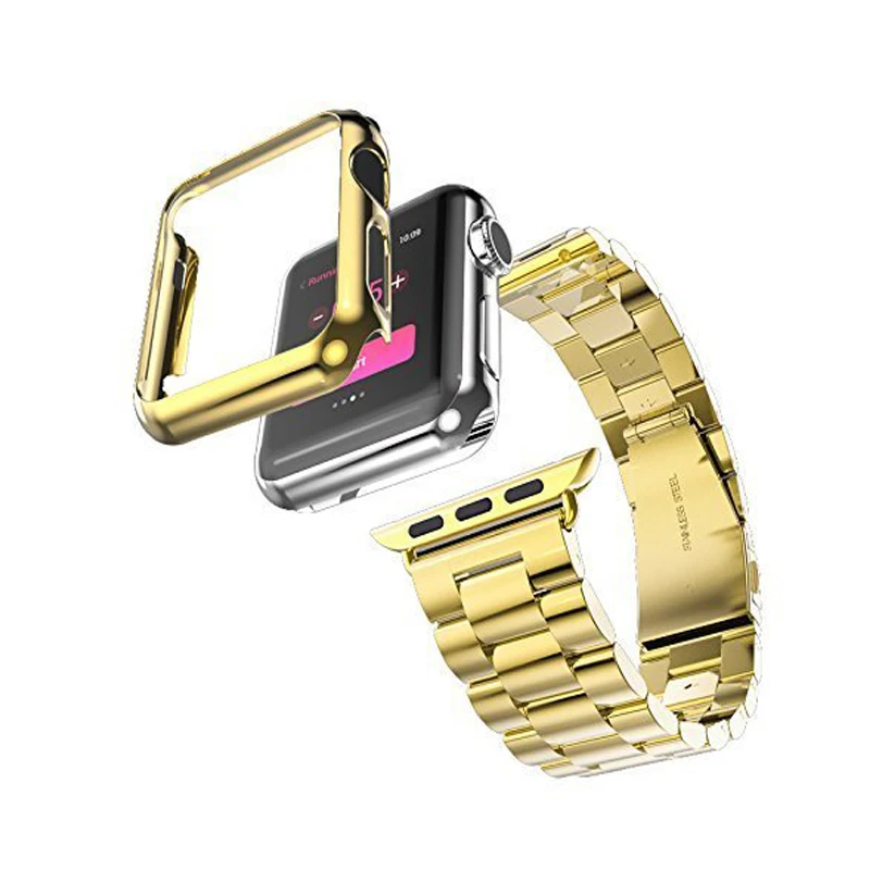 Ремешок из нержавеющей стали с тремя звеньями для Apple Watch, ремешок с покрытием Apple Watch, защитный чехол для Apple Watch Series 3 2 1