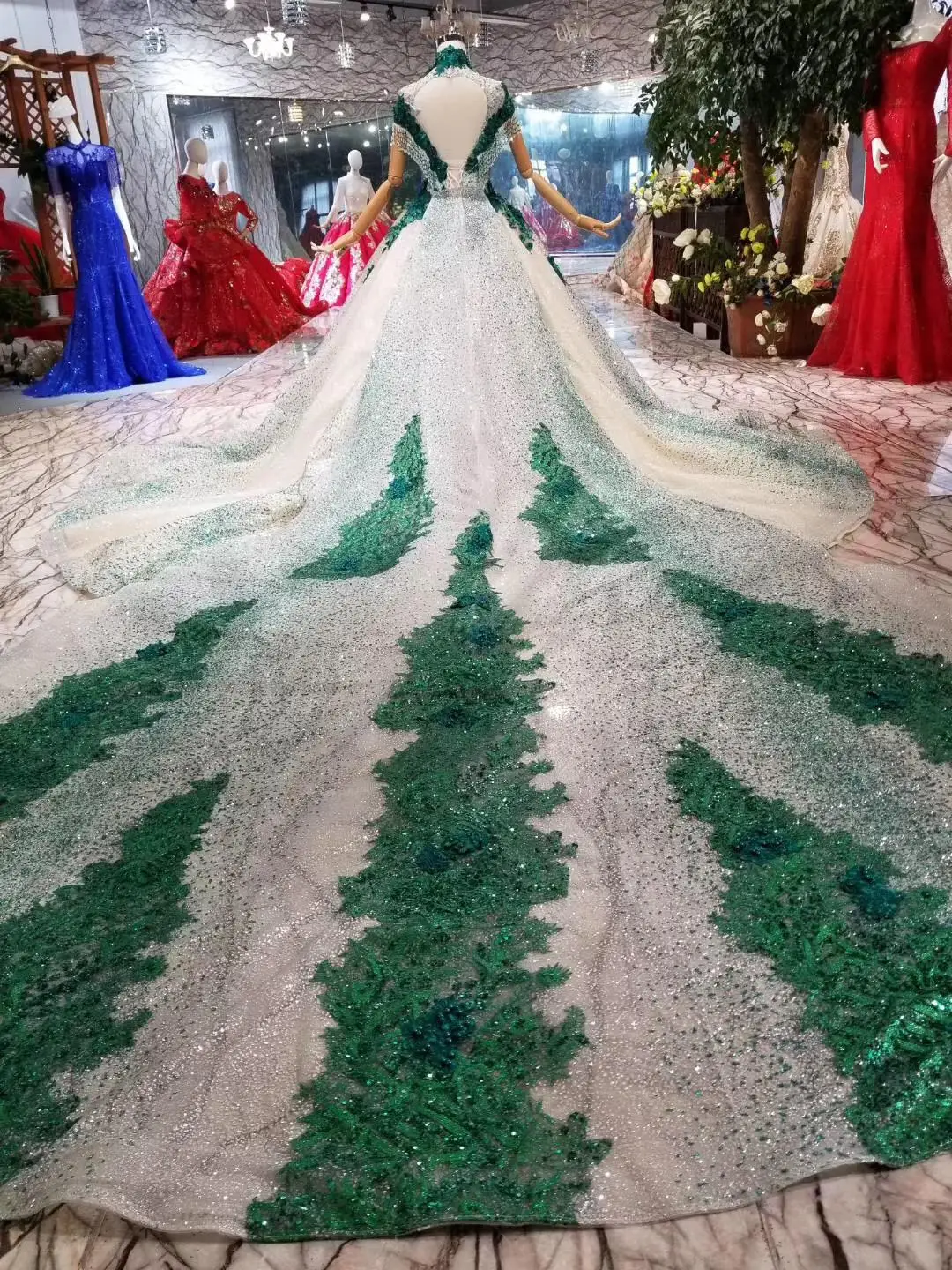 Очень длинный шлейф, Vestidos De 15 Anos, бальные платья, зеленое кружево, для девочек, расшитое бисером, маскарадные милые 16 платья, бальные платья - Цвет: Зеленый