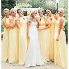 Новые Желтые шифоновые платья подружки невесты, дешевые свадебные платья длиной в Пол, пошив на заказ