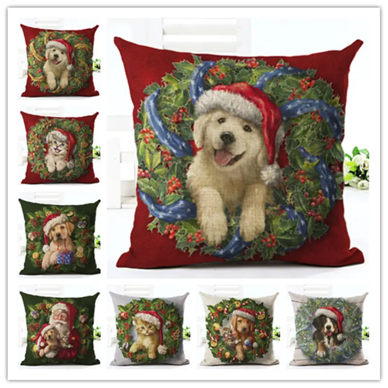 45x45 креативная Рождественская шапка с рисунком собаки домашний декор наволочка