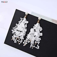 korean fashion temperament ladies lace earrings tassel streamers multi layer flower earrings bohemian style jewelry