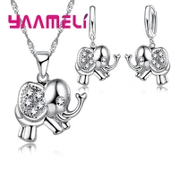 newest fine 925 sterling silver jewelry sets shining austrian crystal cz elephant design necklace earrings for women girl gift