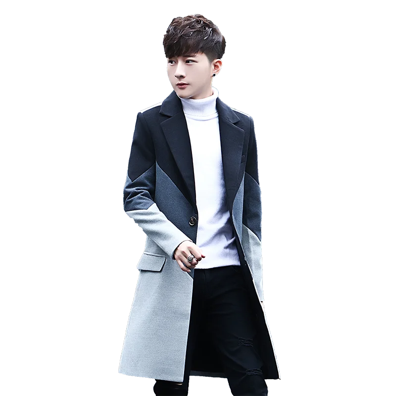 

2020 winter Mens Patchwork Long Coat Fashion business casual long Jacket Slim Handsome Hot Sales Comfortable Men Trench S-3XL