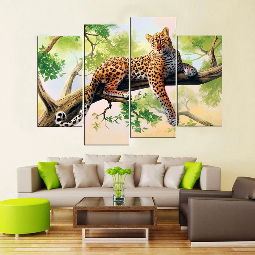 Картины без рамки с леопардовым принтом 4 шт. (без рамки) печать на холсте