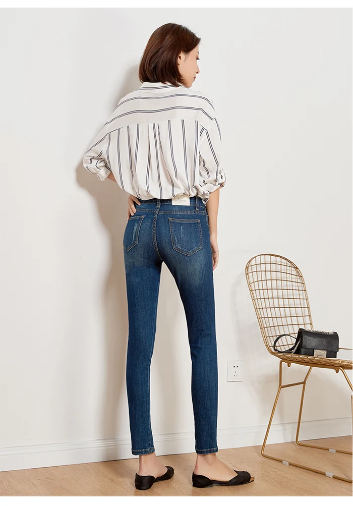 LEIJIJEANS, Новинка осени, повседневный стиль, темно-синие, средняя талия, полная длина, отбеленные, размера плюс L, обтягивающие, узкие, эластичные джинсы для женщин, 7268