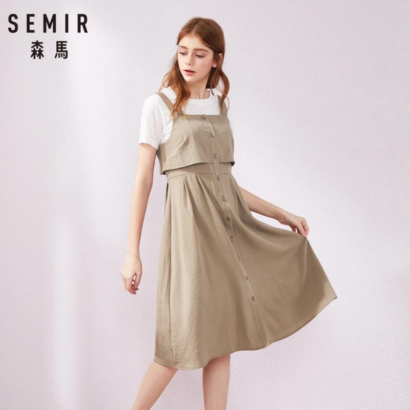 Женский костюм двойка SEMIR белая футболка с коротким рукавом и платье лето
