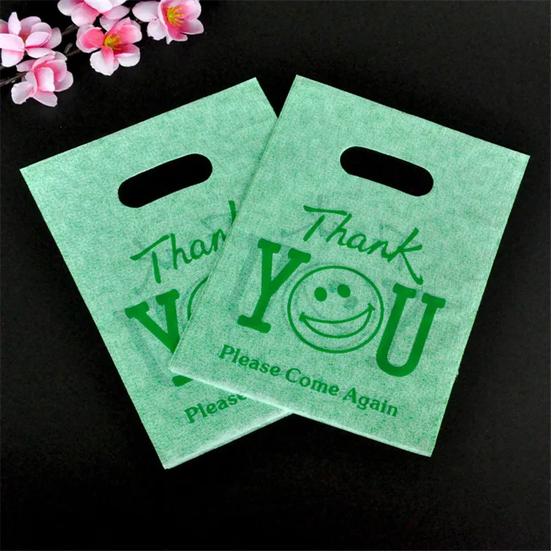100 шт./компл. 15x20 см пластиковый подарочный пакет с надписью Thank You Smile ручка для