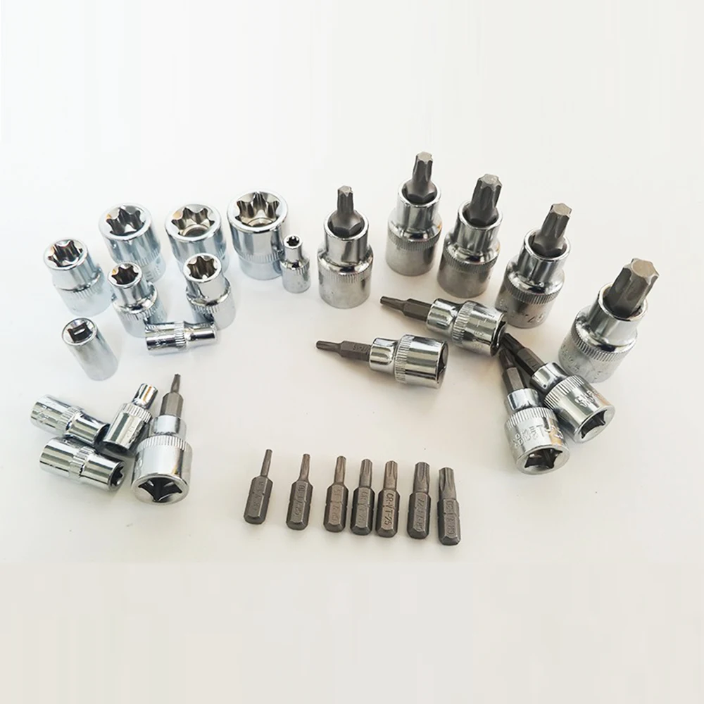 29 шт. безопасности Star Torx розетки& биты для защиты от несанкционированного доступа отвёртка с трещоткой насадки хром-ванадиевая стальные гаечные ключи Набор торцевых головок