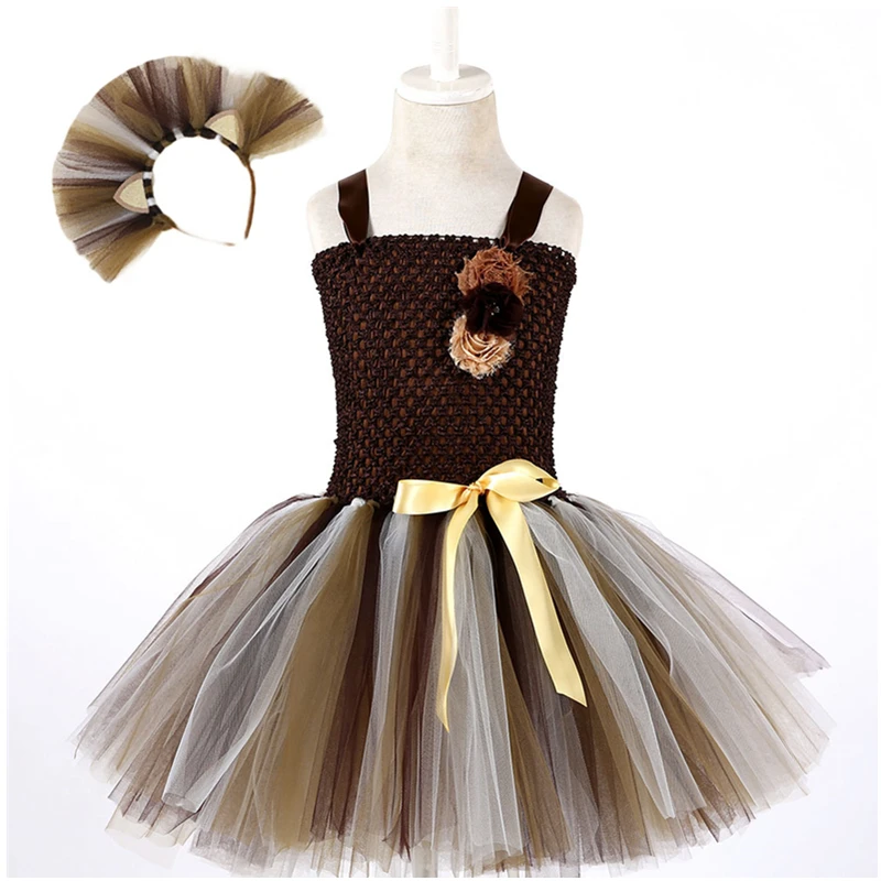 2019 Girls Lion Costume tutu Dresses with head band Summer Dress Child for Kids 2-11Y Birthday Party Children's Clothes | Детская