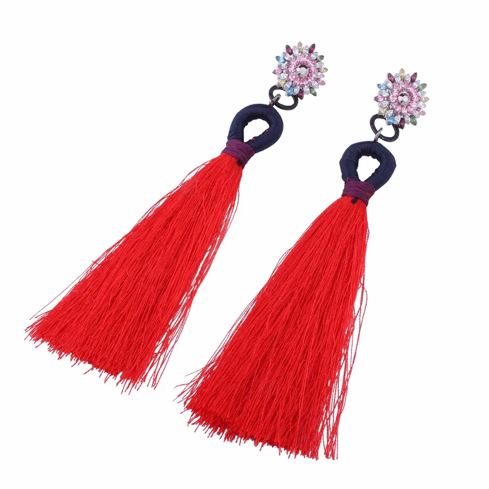 GEREIT Bohemian Long Tassel Earrings For Women Girls Colorful Crystal Flower Boho Fringed Drop Indian Jewelry | Украшения и