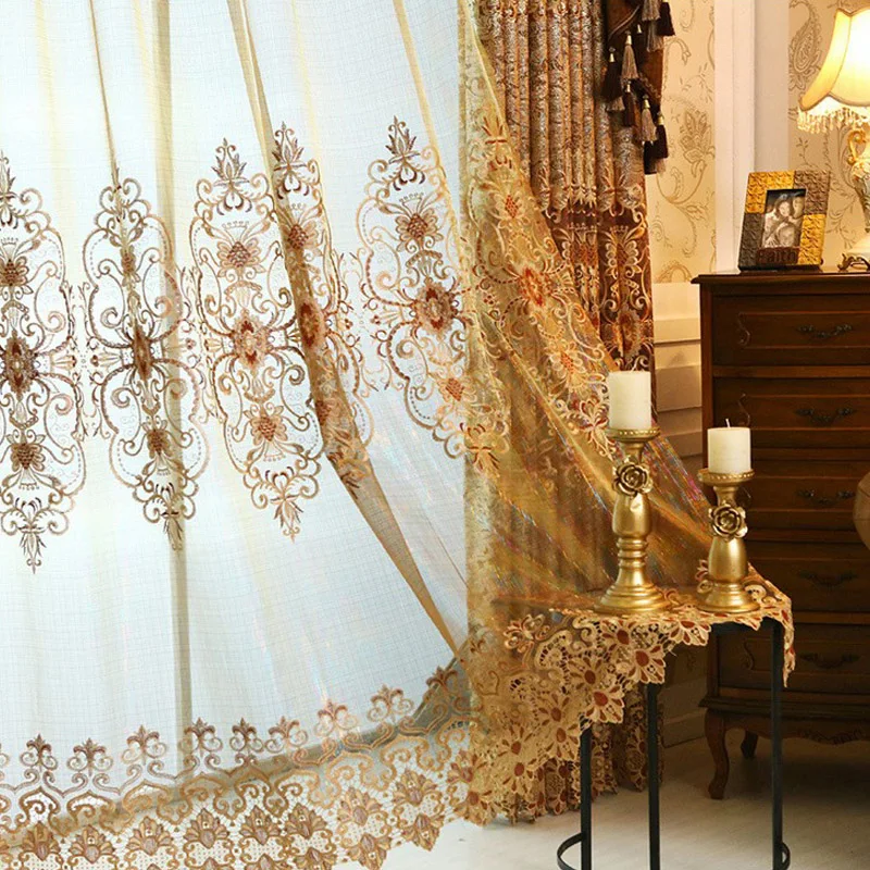 Роскошные золотые занавески Хелен с вышивкой для гостиной в европейском стиле