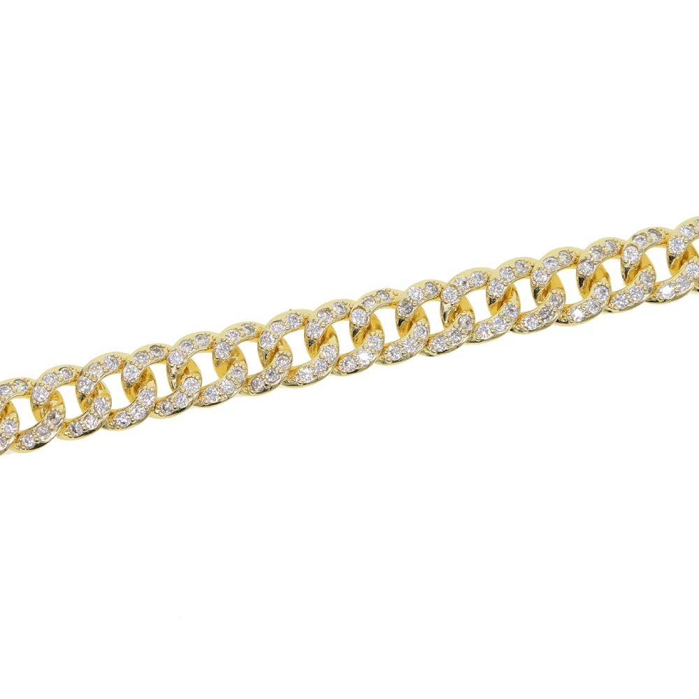 Короткая кубинская цепочка 38 см золотое покрытие микро проложить cz хип хоп bling miami