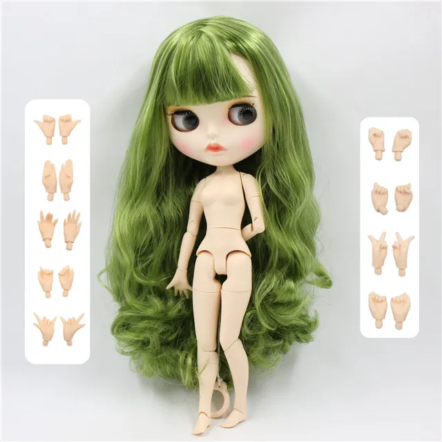 doll with hands AB Ледяная фабрика blyth кукла BL4299/42038 зеленый микс волос, новое матовое лицо с бровями Карвен губы, белая кожа сустава тела 30 см 1/6 - Цвет: doll with hands AB