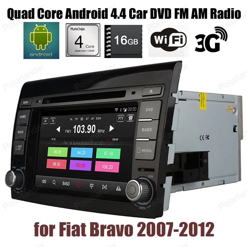 Фото Android 4,4 16G ROM автомобильный DVD четырехъядерный сенсорный экран радио для F/iat B/ravo 2007-2012 поддержка BT 3G WiFi DTV GPS DAB + TPMS №1