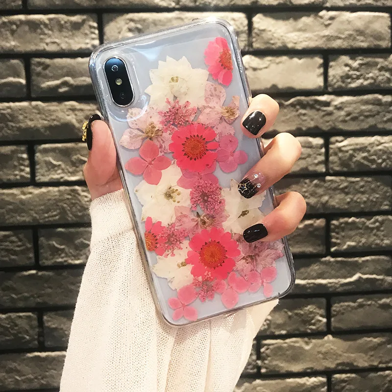 5 soft case Настоящие сушеные чехлы с цветочным принтом для IPhone X XS Max XR 6 6S 7 8 Plus 11 pro max чехол ручной работы прозрачный мягкий свежий цветок задняя крышка телефона - Цвет: 5 soft case