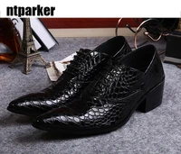 ntparker handmade adult shoes man leather high heeled pointed toe black mans leather shoesbarsnightclub leather shoes