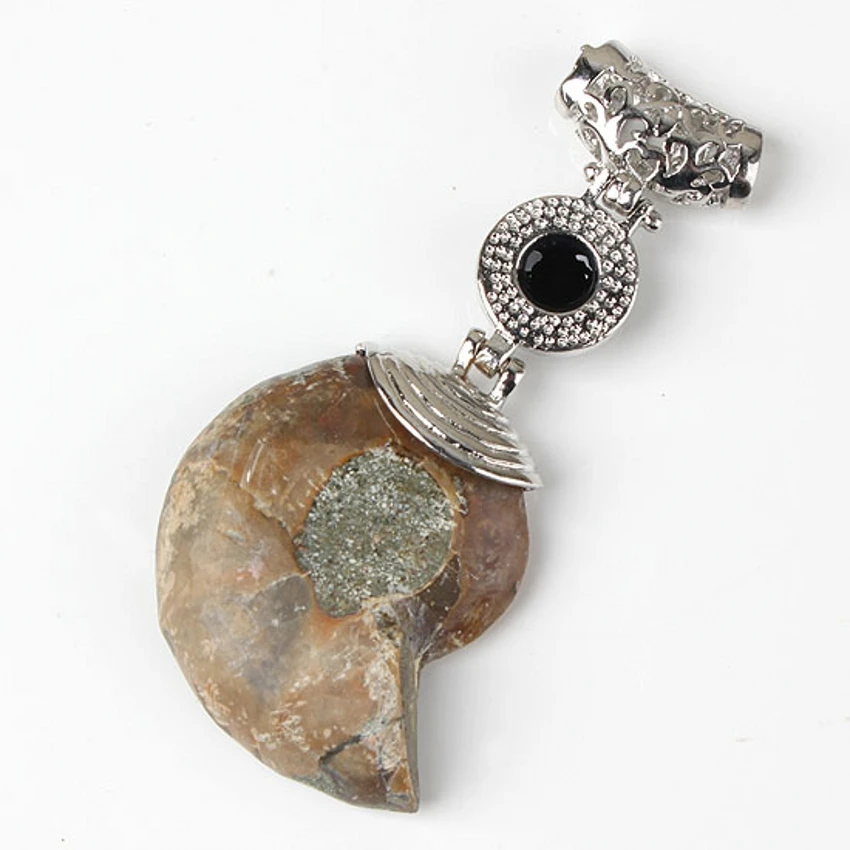 Kraft-beads Popular Silver Plated Ammonite Reliquiae Black Onyx Bead Pendant Statement Jewelry | Украшения и аксессуары