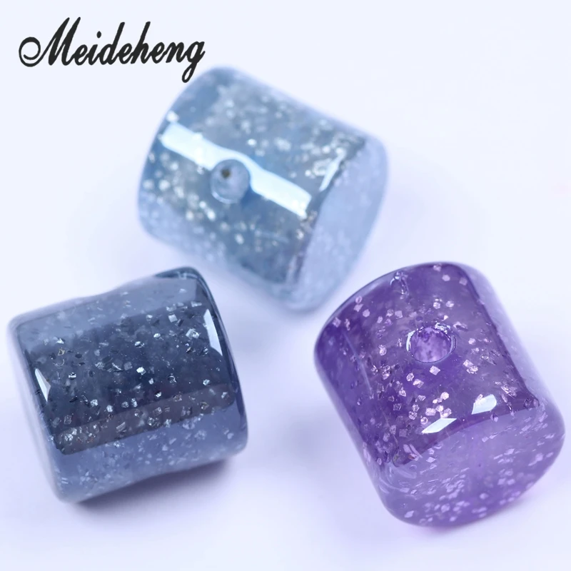 

14mm Acrylic Glitter Cylinder Beads for Jewelry Making Middle Hole Jelly effect Weave Color Head Rope Accessories Child Beading