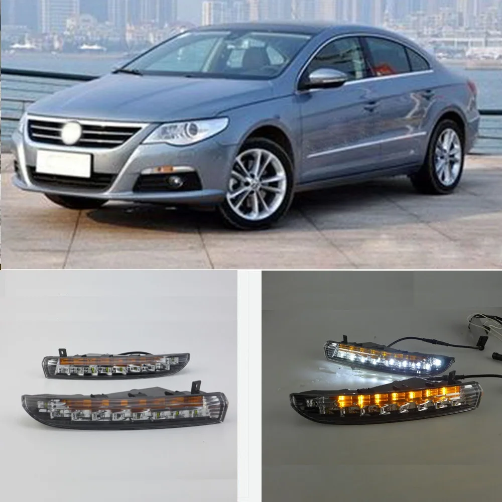 CAPQX 1 пара для Volkswagen Passat CC 2010-13 передний бампер Светодиодный дневной ходовой светильник с поворотом желтоватой сигнальной лампы DRL противотуманный Дневной светильник