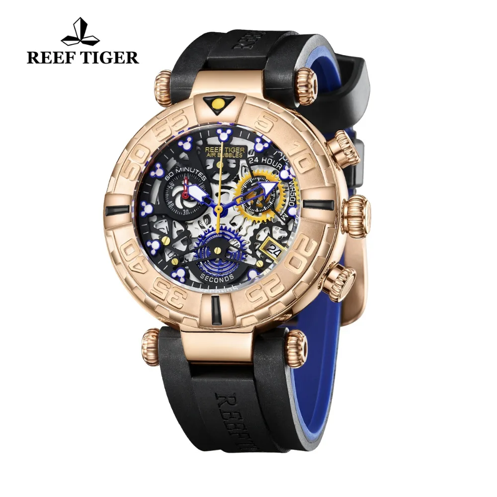 Reef Tiger/RT 2019 Элитный бренд модные креативные часы для мужчин с костями каучуковый