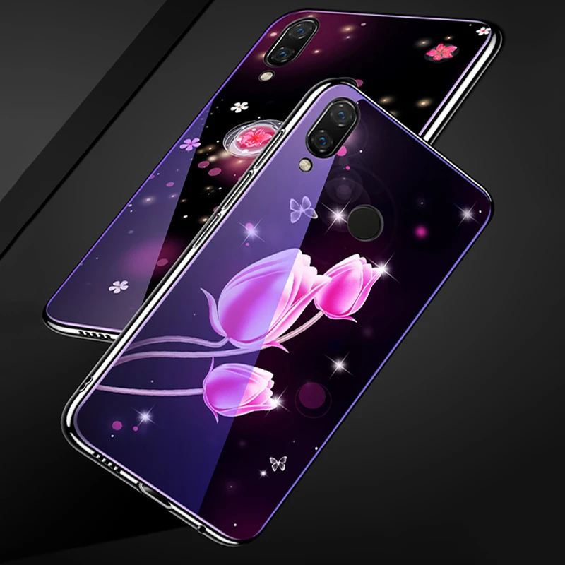 2 шт. для huawei P20 lite чехол Мода Мультфильм синий закаленное Стекло задняя крышка