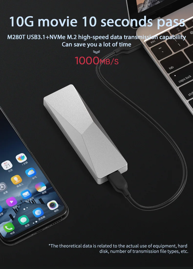 Портативный корпус SSD с поддержкой PCIe M.2 nvme корпуса ssd type c 3,1 gen2 10 Гбит/с Высокоскоростная передача жесткого диска