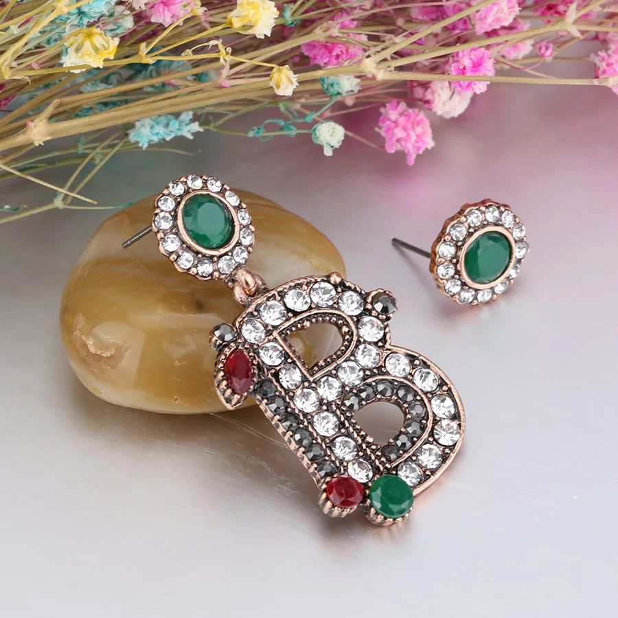 Kinel 2017 New Vintage Turkish Earrings For Women Antique Gold Color Letter B Asymmetry Drop Earring India Style Jewelry | Украшения и