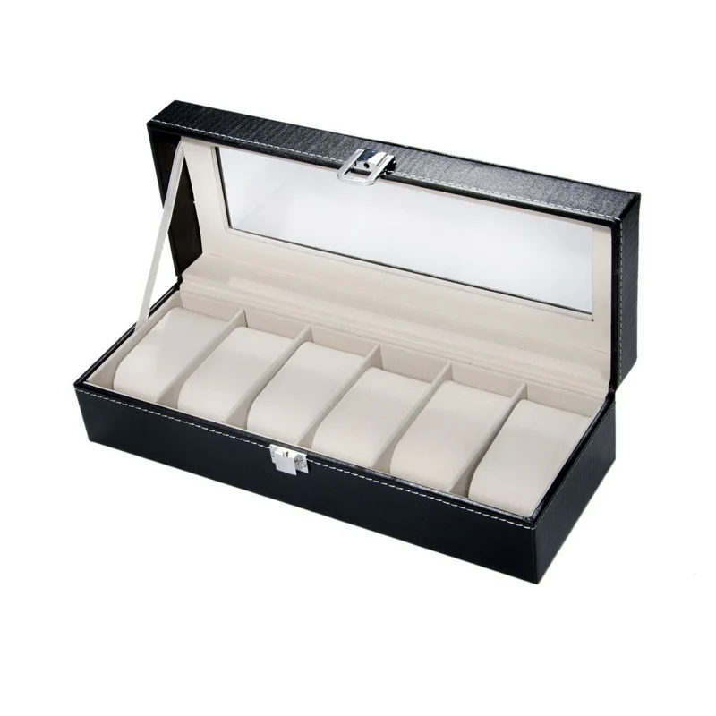 Hoomall Holder Couple 1PC Black PU Leather Case Elasticity Clamshell Watch Box Storage Boxes Christmas Birthday Gifts | Дом и сад