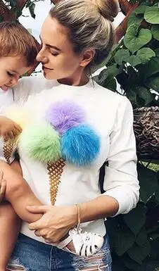 Белый Модная Осенняя Женская толстовка с разноцветными плюшевыми помпонами с длинным рукавом и круглым вырезом, повседневный спортивный костюм для девушек, женские толстовки с капюшоном Truien Dames - Цвет: Белый