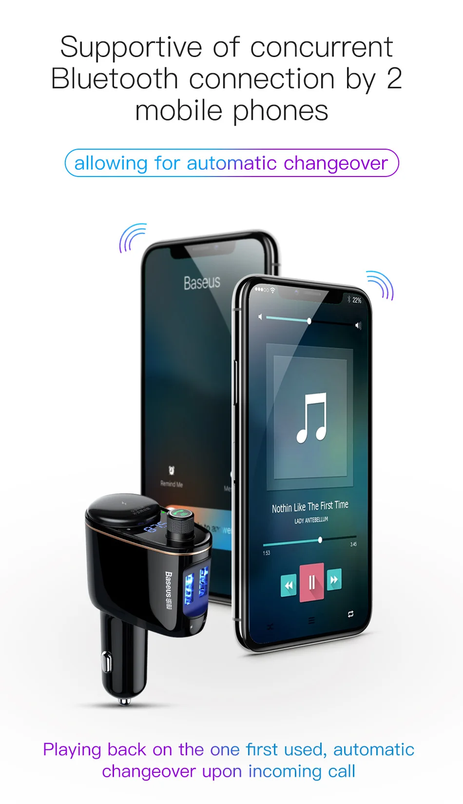 Baseus, автомобильный Bluetooth fm-передатчик, автомобильный комплект, 5 В, 3.4A, двойной USB, автомобильное зарядное устройство, MP3 аудио плеер, автомобильное зарядное устройство, зарядное устройство для мобильного телефона