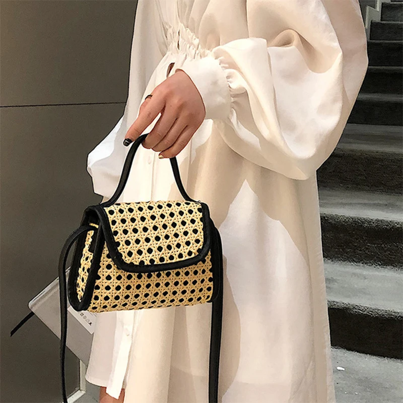 Модная женская летняя сумка из ротанга круглая квадратная соломенная ручной