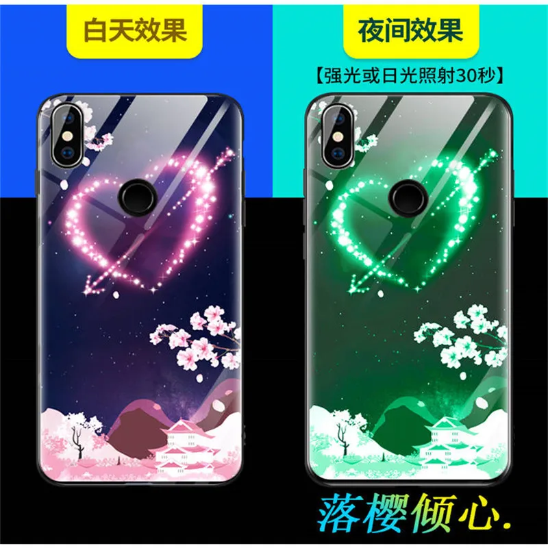 Чехол для телефона для Xiaomi Redmi Note 7, чехол, светящаяся, светящаяся, закаленное стекло, задняя крышка для Xiaomi Redmi Note 7 Pro, чехол, силиконовый