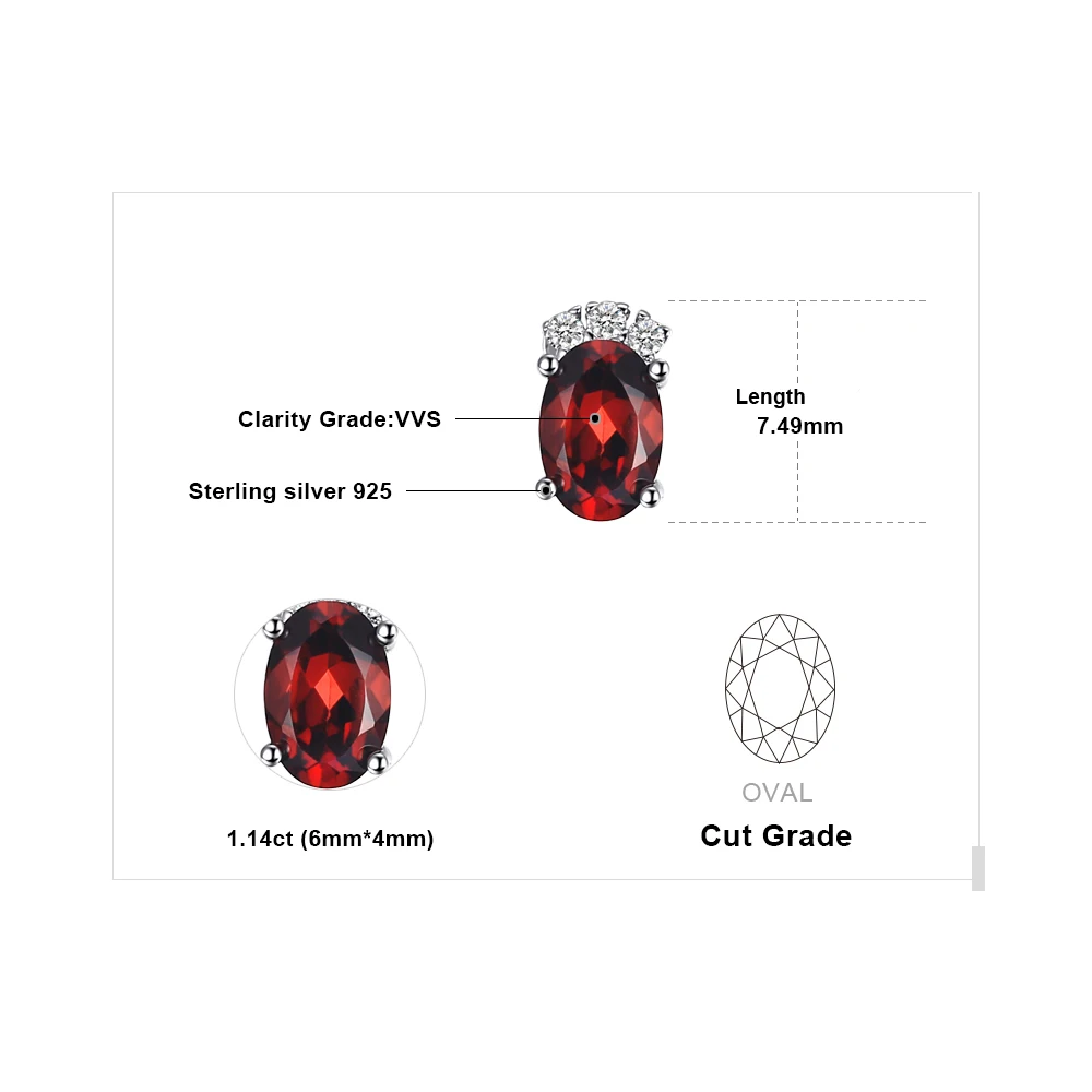 Jewelrypalace 1.2ct овальный Природный гранат Серьги гвоздики для Для женщин 100% реального