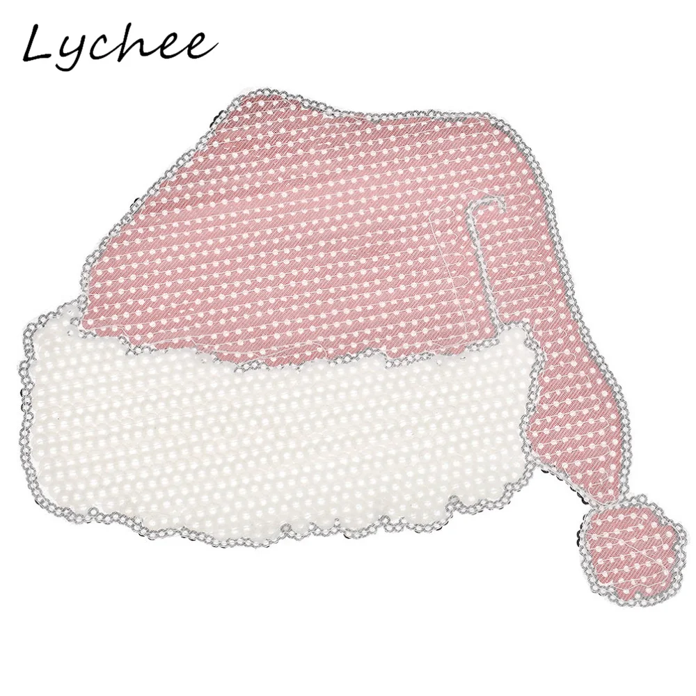 Lychee Cartoon Red Christmas Hat Sequins Patches With Adhesive Iron On Women Children Clothes Bag Sewing Applique | Дом и сад